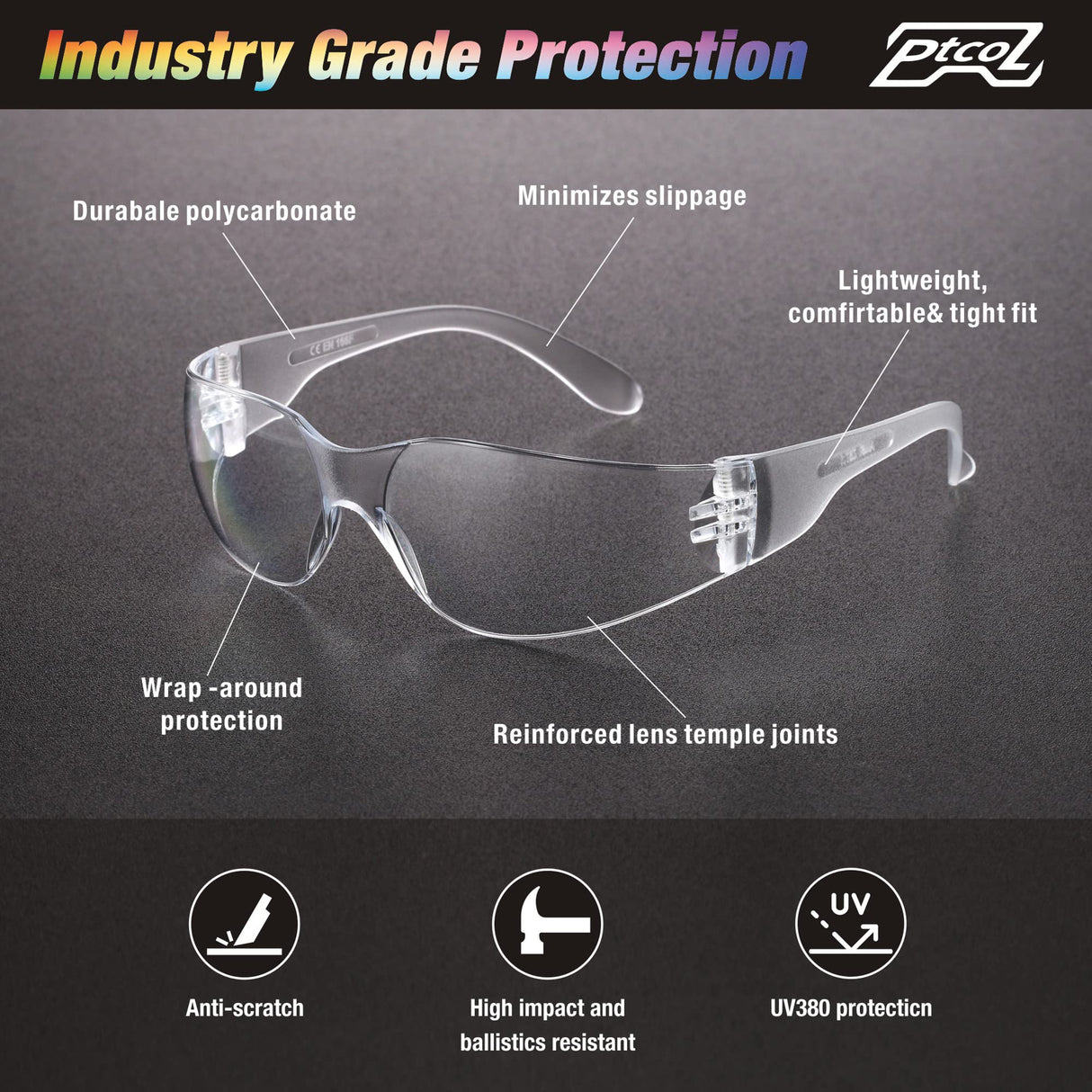 28 Pack Safety Glasses Crystal Clear (Bulk Pack of 24+4) Unisex Anti-Scratch Protective Goggles Impact Resistant Lens Eyewear with ANSI Z87.1 Certified for Construction, Shooting and Laboratory PTCOL