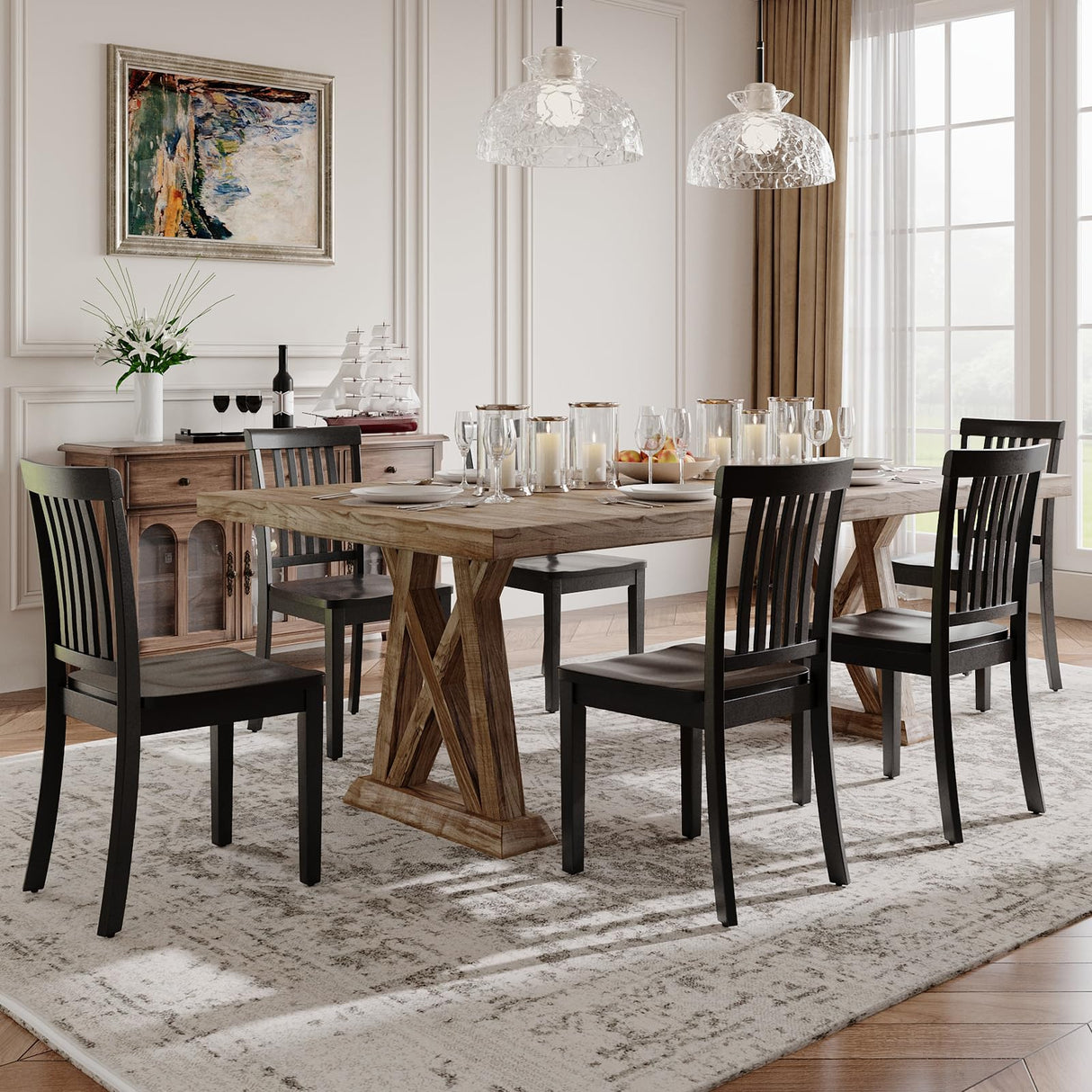 Homixis Dining Chairs Set of 6, Farmhouse Wood Chairs with Spindle High Backrest, 17.3 Inch Wood Chiars for Kitchen and Dining Room Homixis
