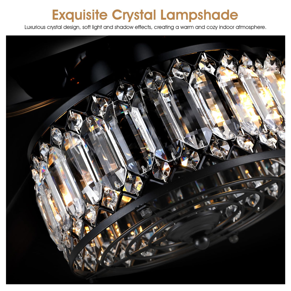 Kviflon Farmhouse Ceiling Fans with Lights and Remote, 48 Inch Indoor Chandelier Ceiling Fan with Light, Crystal Fandelier Ceiling Fans for Living Dining Room Bedroom, Wood Blades, Quiet, Black Kviflon