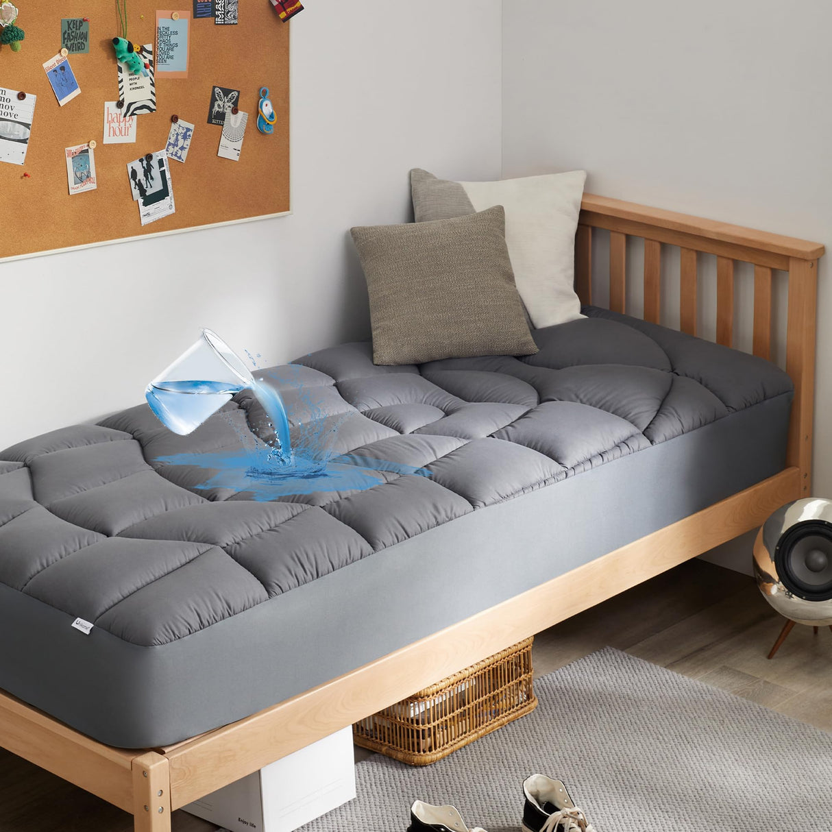Twin Mattress Pad Waterproof - Ergonomic Quilted Fitted Twin Mattress Topper, 5-Layers Noiseless Washable Mattress Protector Cover with 8"-21" Deep Pocket (Grey, 39x75) UNIKOME