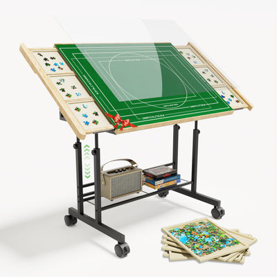 CODACE Puzzle Table with Drawers - 1500 Pieces Jigsaw Puzzle Tables for Adults, Tilting Puzzles Board with Cover, Puzzles Table with Storage and Adjustable Height Legs,Present for Puzzles Enthusiast