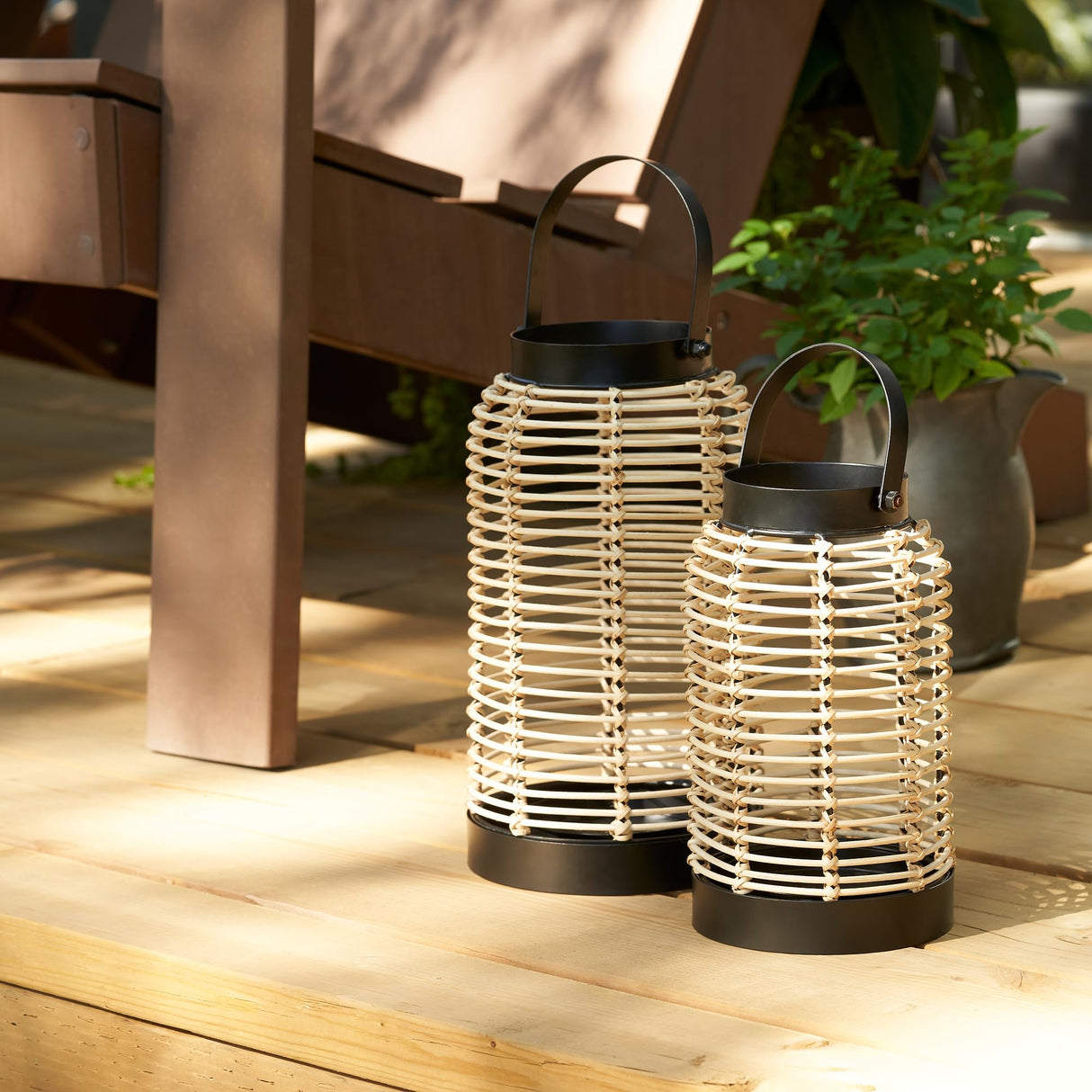 Natural Rattan Boho Lanterns - Handcrafted Decor to Enhance Every Corner of Your Home - Modern Farmhouse Beauty Perfect for Any Living Room, Indoor Coffee Table or Kitchen Dining Table KIBAGA