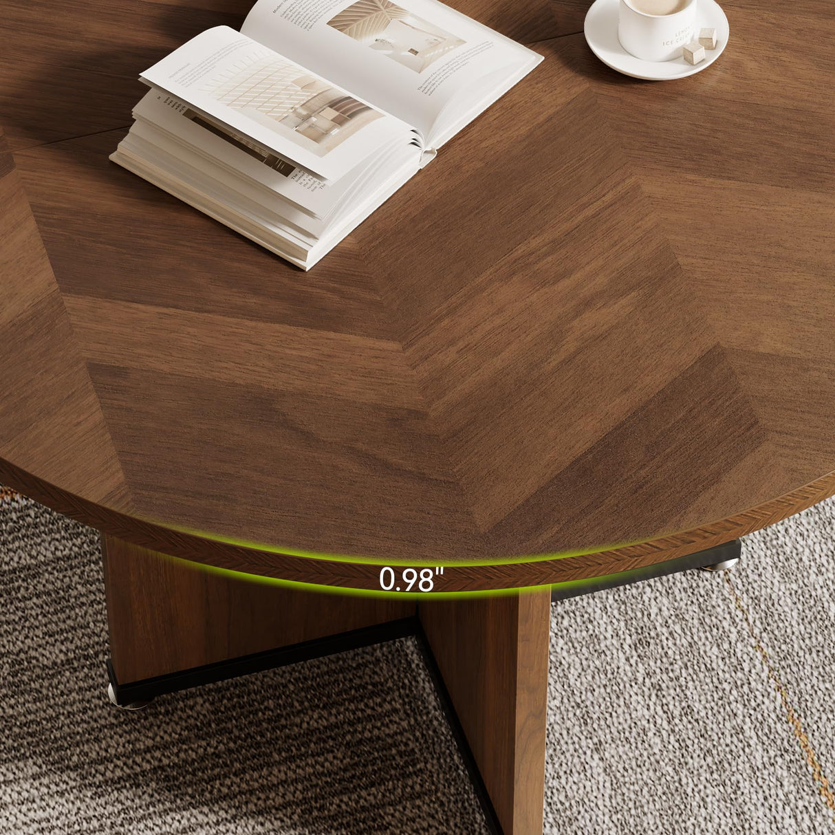 LITTLE TREE 39-Inch Small Conference Table for 4, Round Meeting Table with X-Shape Pedestal, for Office, Conference Room, Small Spaces, Dark Brown LITTLE TREE