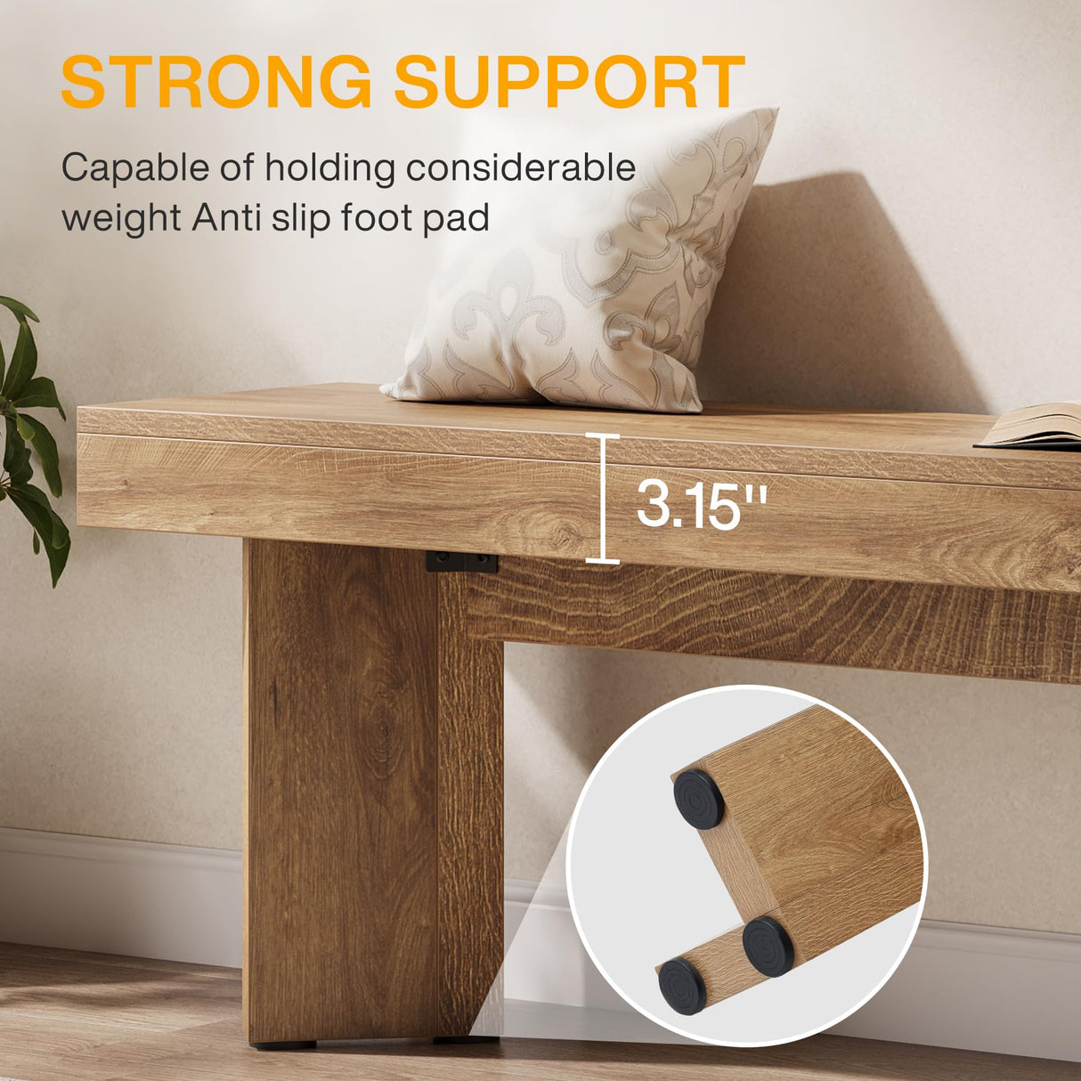 Tribesigns 47" Wooden Entryway Bench, Farmhouse Indoor End of Bed Bench, Long Table Benches Seat for Bedroom, Hallway, Foyer, End of Bed (Rustic Brown) Tribesigns