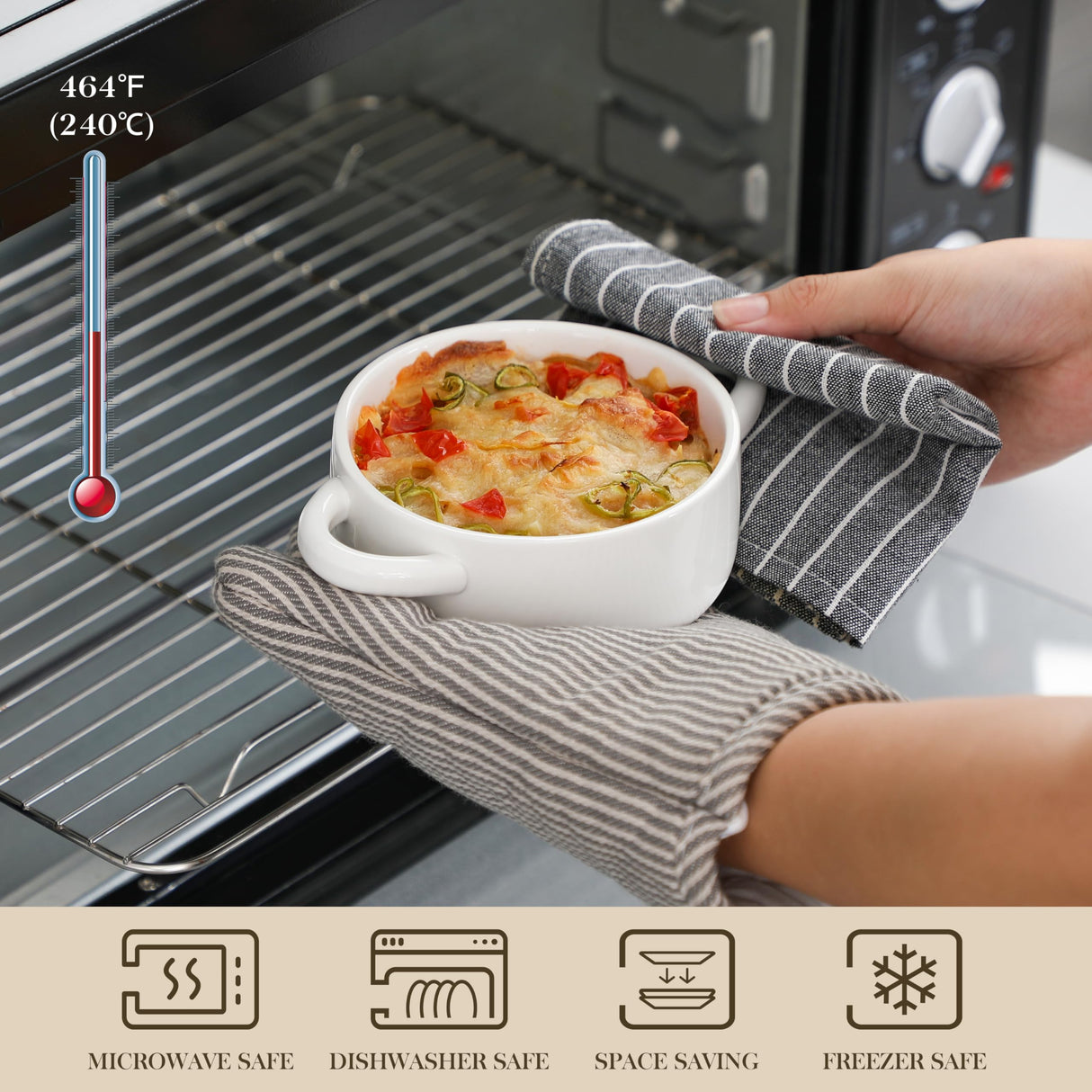 MALACASA Mini Cocotte Set - 14 OZ Small Casserole Dishes with Lids and Handles, Ceramic Mini Dutch Oven Set of 4, Small Baking Ramekins for Lasagna, Soufflé, Oven, Microwave & Dishwasher Safe, Series BAKE.BAKE MALACASA