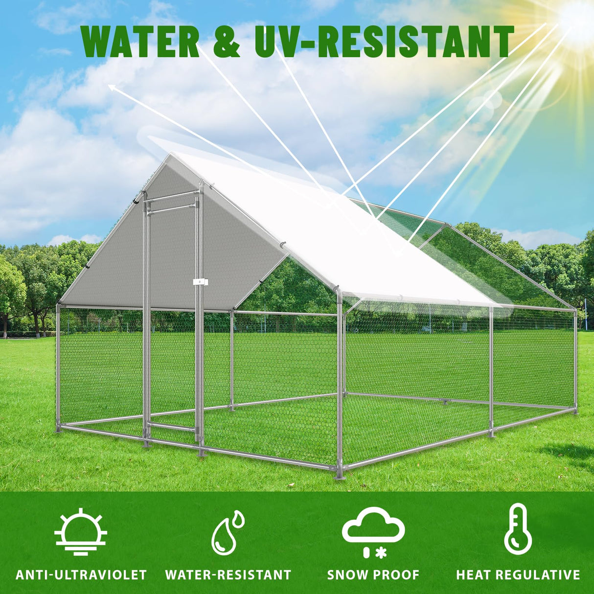 NUGRIART Large Metal Chicken Coop Walk-in Poultry Cage with Water-Resident and Anti-UV Cover Duck Rabbit Cat House Outdoor Chicken Run Pen with Spire Shaped Cage NUGRIART