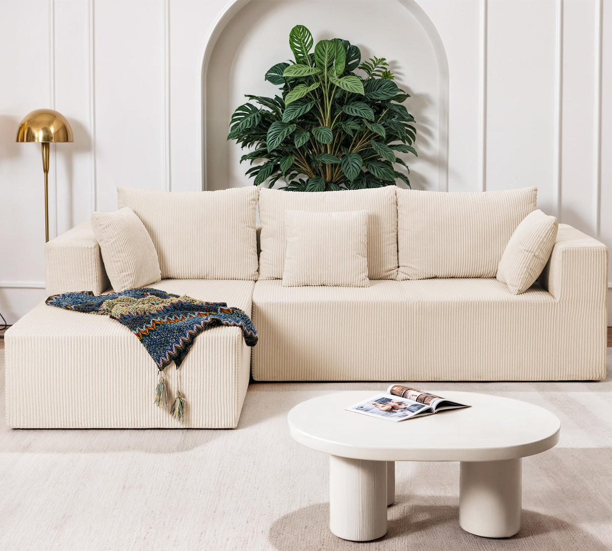 Modular Sectional Sofa, Cloud Sectional Couch with L-Shape Chaise, Modular Sofa with Deep Seat, Upholstered Couches Boneless Sofa for Living Room, White(Left Facing Chaise) Airynee