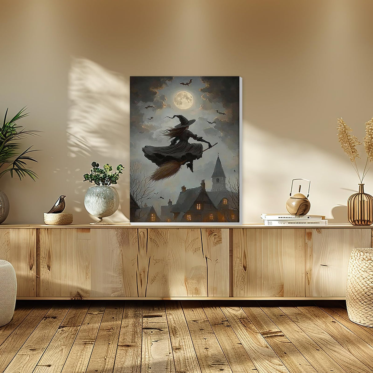 HEIBAGO Halloween Witch Framed Paint by Numbers Kit for Adults, Town Paint by Numbers for Adults Beginner, Adult Paint by Number Kits on Canvas, painting by numbers for gift home wall decor 12*16 inch HEIBAGO