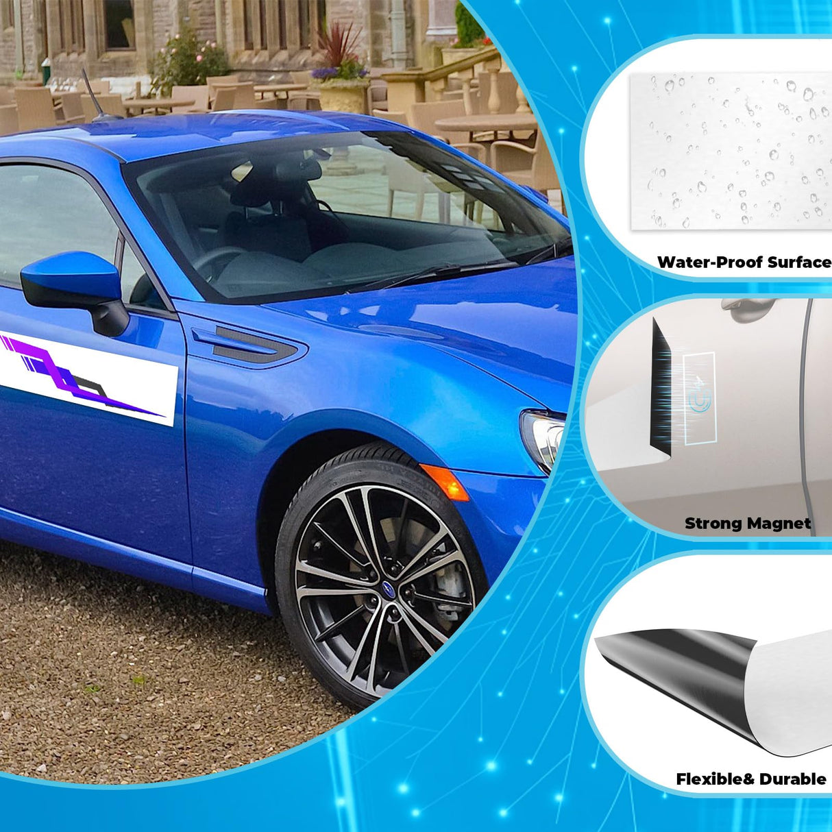 4Pcs Car Door Magnets, Flexible Blank Magnetic Sheets for Custom Signs, Bumper Stickers Magnets, Turn Any Decals into A Magnets, Strong Durable Car Magnets for Cars, Refrigerator BFXM