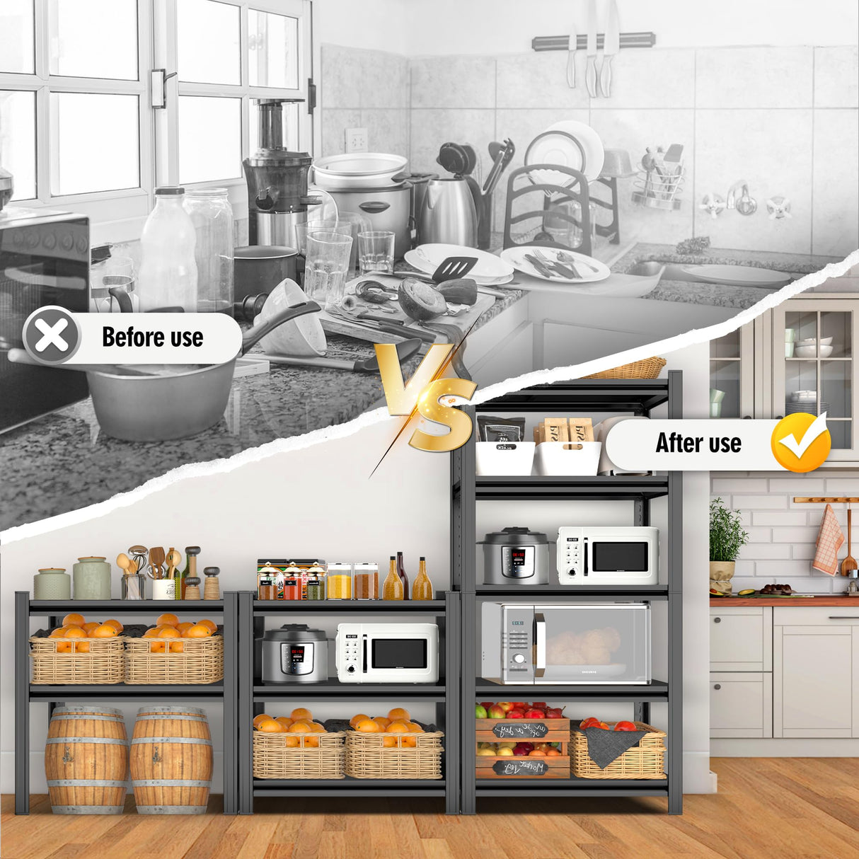 Hymnxemo 4-Tier Adjustable Multi-Purpose Storage Rack – Space Saving Organizer Shelf for Kitchen, Bathroom, Living Room,Garage – Corrosion-Resistant Metal, 31.5''W×15.7''D×63''H Hymnxemo