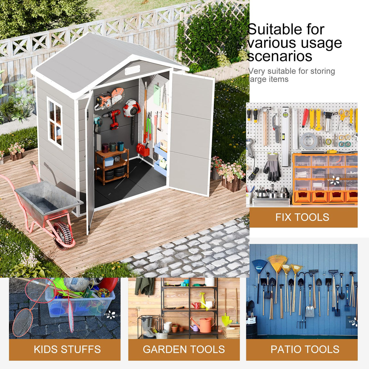 Outdoor Resin Storage Shed 6x3 FT Waterproof Sheds Kit with Floor Window Lockable Door Included, Outside Plastic Sheds for Backyard Garden Patio Lawn Tools WELYAS
