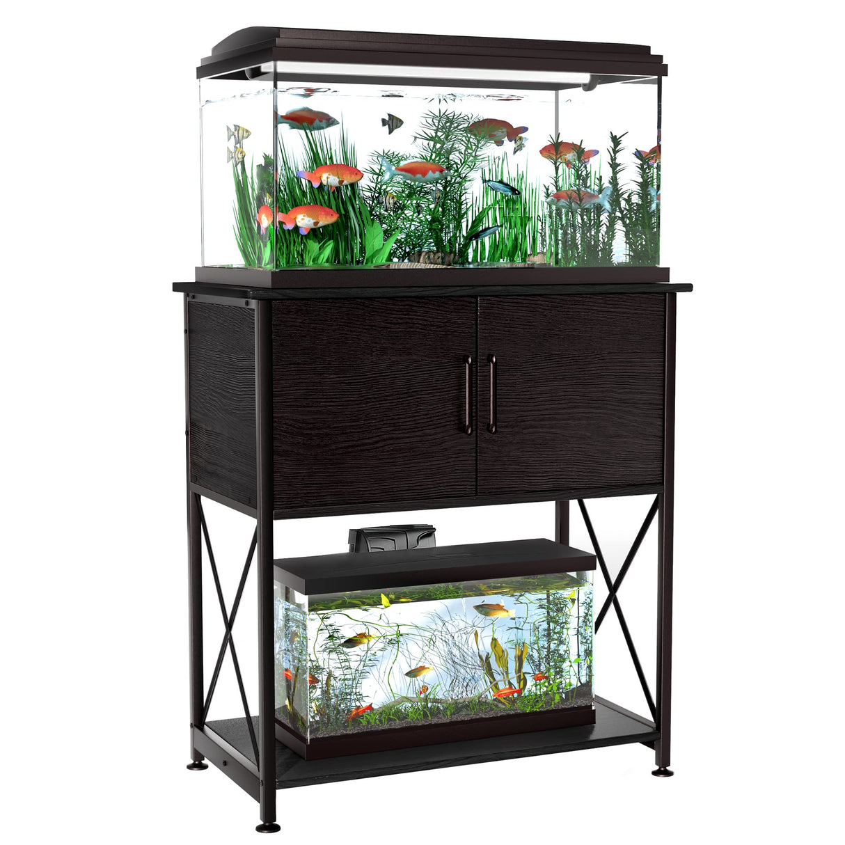 Herture 20-29 Gallon Aquarium Stand Metal Frame Fish Tank Stand with Cabinet Storage, for 20 Gallon Long Aquarium,30.7" L*16.5" W Tabletop,330LBS Capacity Black PG01YGB Herture
