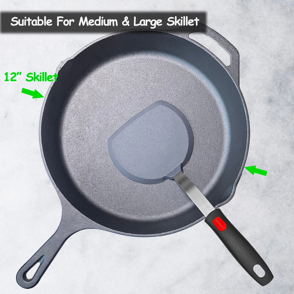 Silicone Pancake Spatula Turner with Lengthened Handle, Heat Resistant Cooking Spatulas for Nonstick Cookware, Large Flexible Kitchen Utensils BPA Free Rubber Flipper for Egg, Pancake, Fish, Burger Vovoly