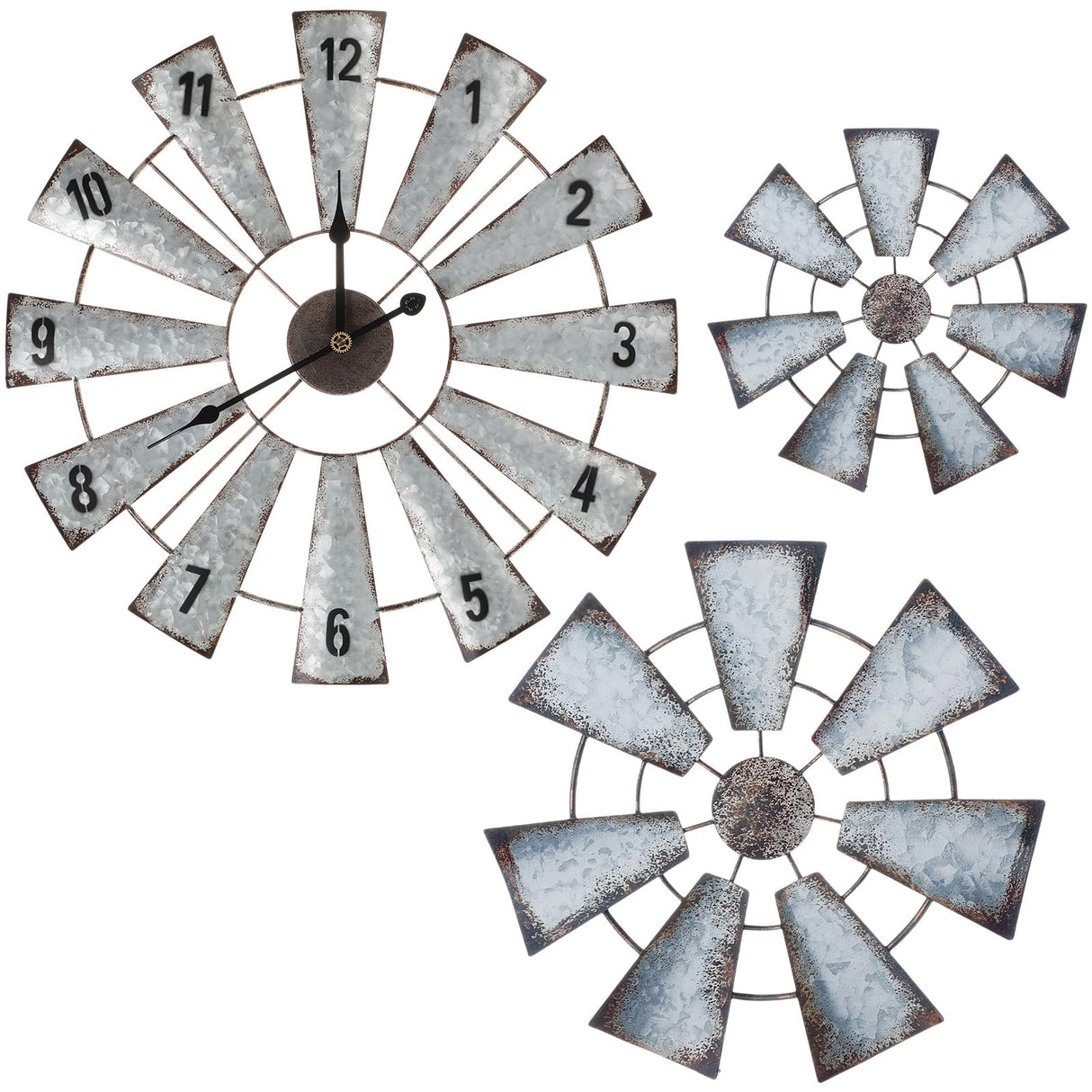 Wesiti 3 Pcs Metal Windmill Clock Large Farmhouse Wall Decor Clock 20 Inches Rustic county Wall Decor for Farmhouse Kitchen Living Room Bedroom Nursery Home Wesiti