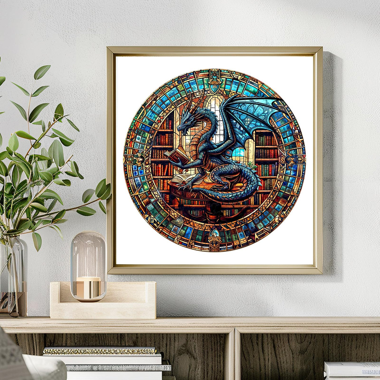 Wooden Puzzles for Adults - The Dragon's Library Wooden Jigsaw Puzzles for Adults Kids, Unique Shaped Challenging Animal Adult Puzzles,Creative Gifts Family Game 8.5 * 8.5in 100pcs Purdicra