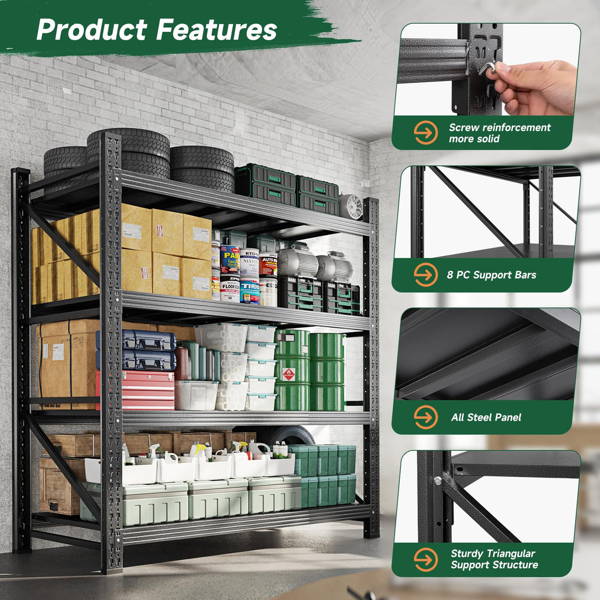 Letaya 3000LBS Storage Shelves Heavy Duty,70" H Garage Shelving Units, 4 Tier Adjustable Utility Rack Shelf,Large Metal Industrial Shelves,for Shop,Warehouse,Basement (48" W x 24" D x 70" H) Letaya