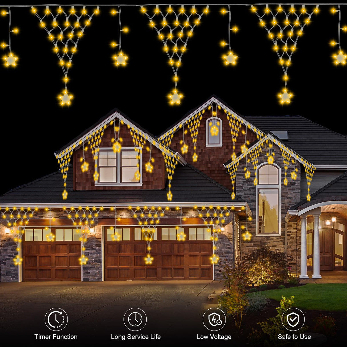 Christmas Net Lights,196 LED 13.1x1.9Ft Waterproof Outdoor Christmas Lights Net Lights Mesh Lights Mains Powered Timer Built in LED Net Lights Holiday Decor for Balcony Fence Roof Railing Wall DBFAIRY