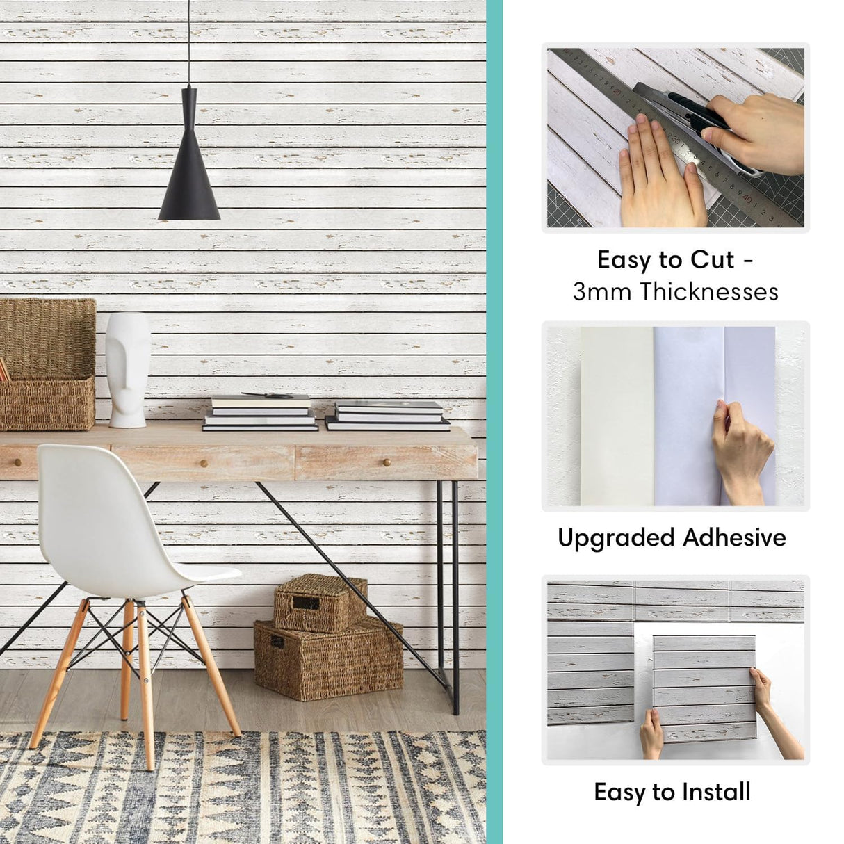 Commomy 10 Pcs 3D Peel and Stick Wood Wall Panels for Walls -11.8"x11.8" Ultralight Thin PVC 3D Faux Wood Panels Peel and Stick Shiplap Planks for Living Room,Accent Wall Decor Farmhouse Fall Decor Commomy