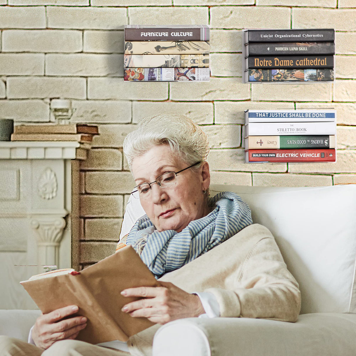 STO STO Floating Bookshelves for Wall, 4-Pack Invisible Wall-Mounted Bookshelves, Multifunctional Walls Shelves for Bedroom, Office and Library, White STO STO