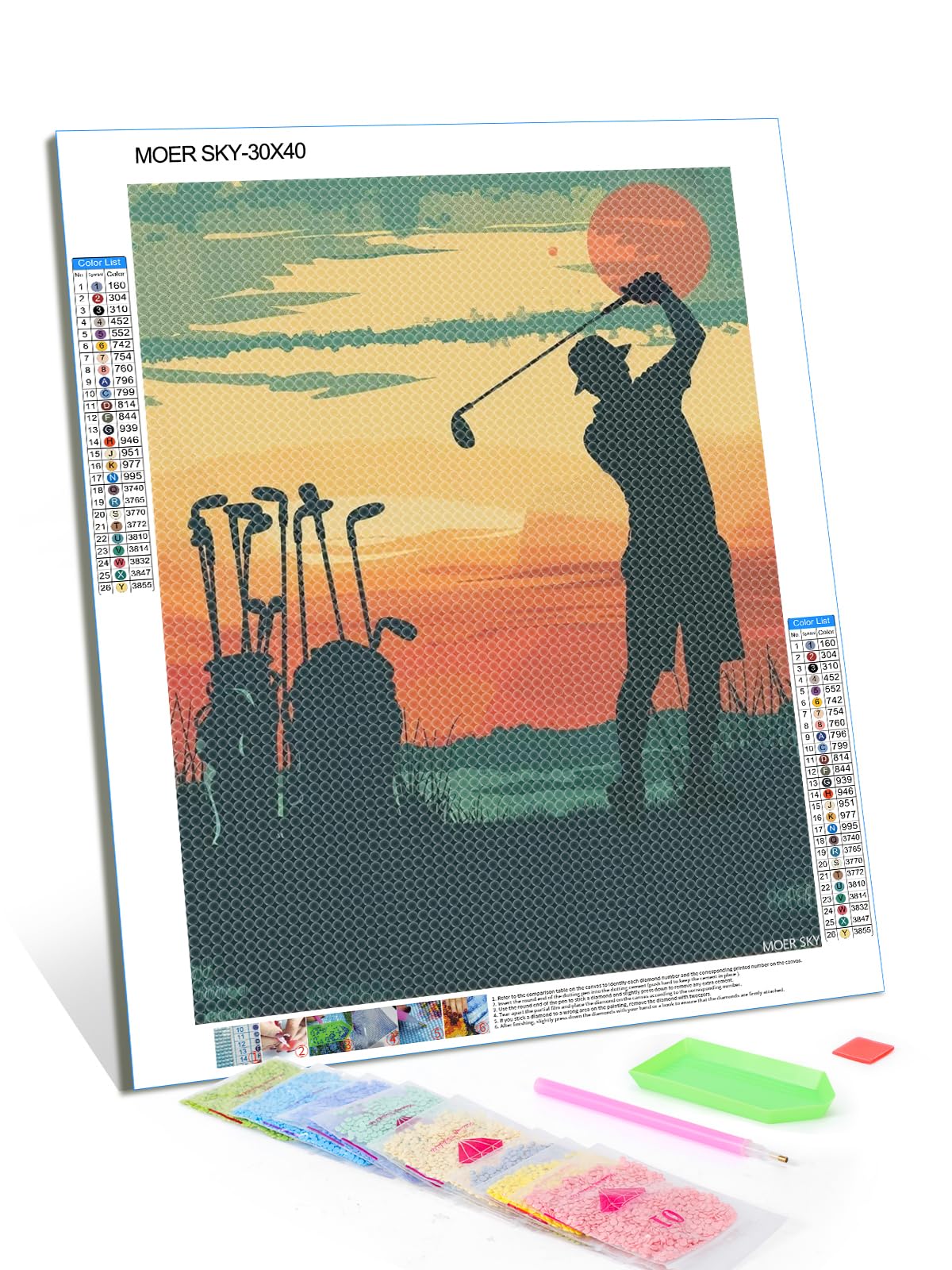 MOER SKY Golf Diamond Painting Kits for Adults, Sport Diamond Painting Art Kit for Adult, 5D Gem Diamond Art Painting for Relatives and Friends Home Wall Decor Gifts 12x16 Inch MOER SKY