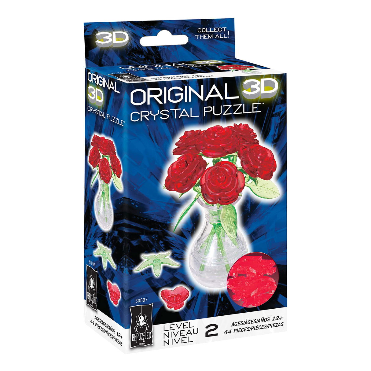 BePuzzled | Roses in Vase Original 3D Crystal Puzzle, Ages 12 and Up, Red Bepuzzled