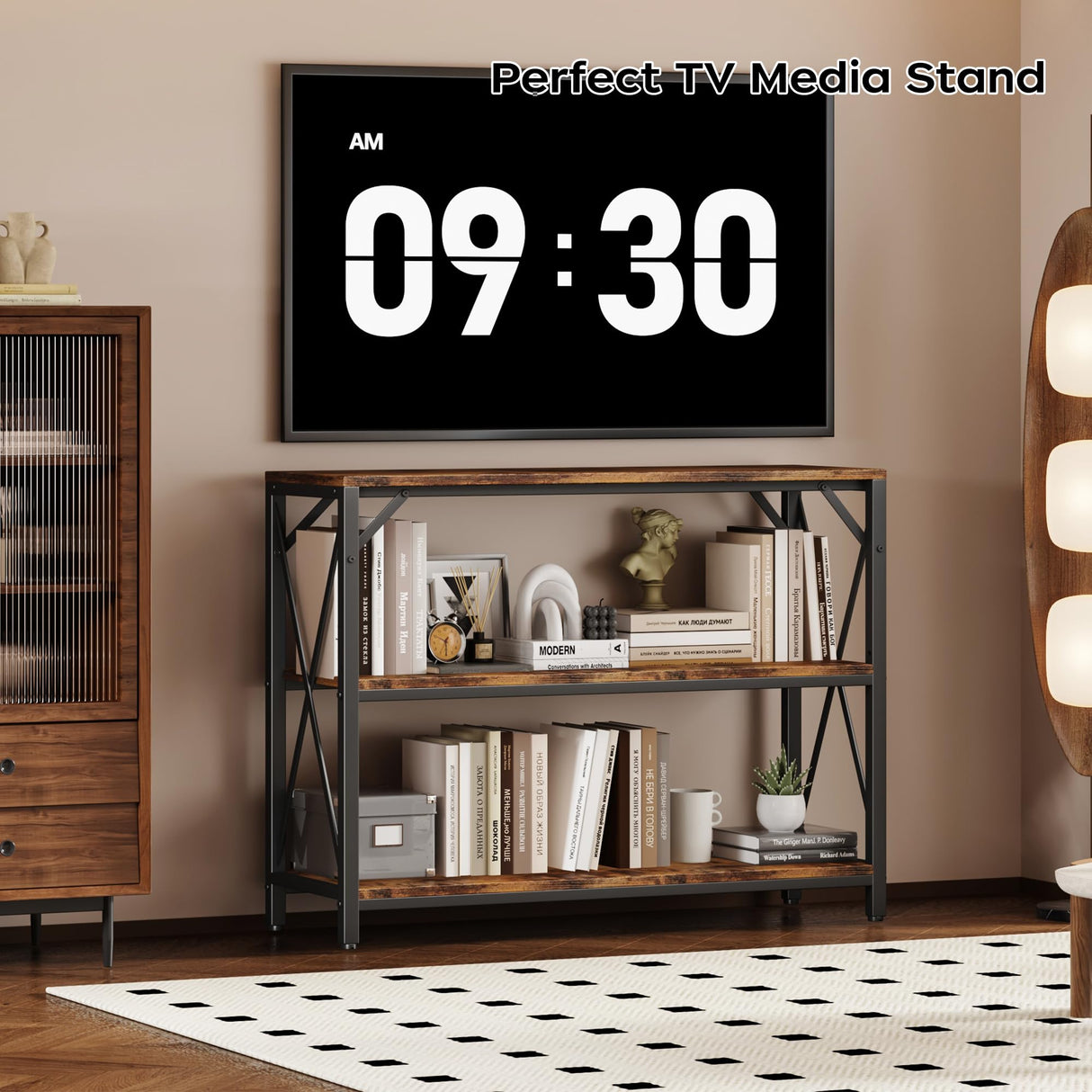 Homeiju Entry Table 40" Width, 3-Tier Entryway Table with Storage, Industrial Sofa Table with Open Shelves, Foyer Tables for Entryway, Hallway, Kitchen, Living Room and Bedroom, Rustic Brown Homeiju