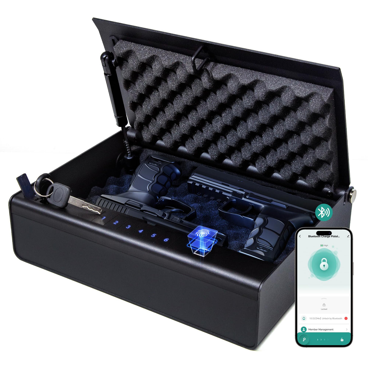 NASTAIS Biometric Gun Safe for 2 Pistols, Handgun safe, 4 Ways 0.1s Quick Access with APP/Fingerprint/Passcode/Key Unlock, Gun Lock Box for Home Bedside Nightstand Cloakroom Car NASTAIS