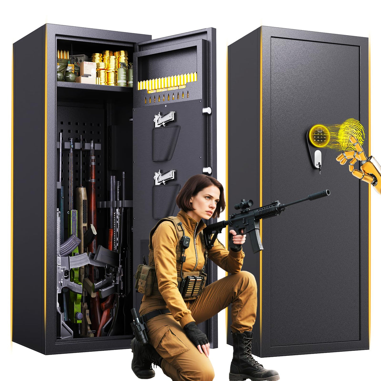 LBVSKK 14-18 Gun Safe,Gun Safe for Rifles and Pistols, Biometric Fingerprint Large Gun Cabinet Rifle Safes for Home, Adjustable Rack,Silent Mode LBVSKK