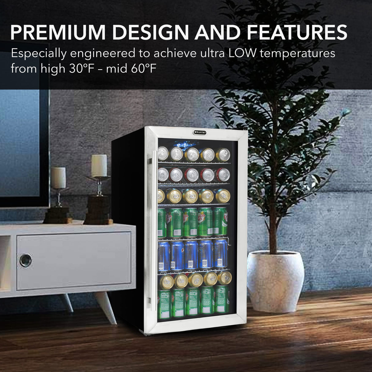 Whynter 120-Can Beverage Refrigerator with Glass Door, 3.1 Cu Ft Freestanding Drink Mini Fridge, BR-130SB, Stainless Steel Whynter