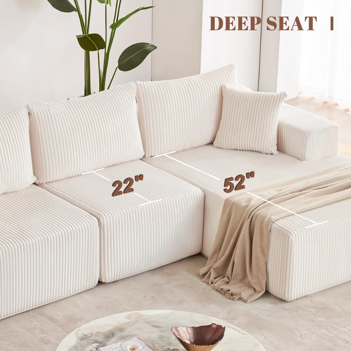 Weture 108” Modular Sectional Sofa, Cloud Sectional Couch with Deep Seat, Modern Modular L-Shape Sofa with Chaise,Upholstered Couches for Living Room (Corduroy, Beige) Weture