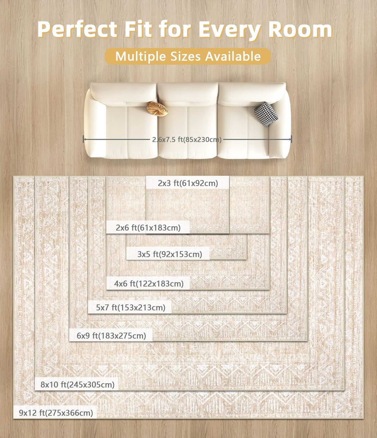 Moroccan Large Area Rug 5x7 - Soft Machine Washable Geometric Boho Distressed Farmhouse Rug Morden Stain Resistant Indoor Floor Carpet for Bedroom Dining Table Nursery Home Office (5 x 7, Beige) Aoyaomi