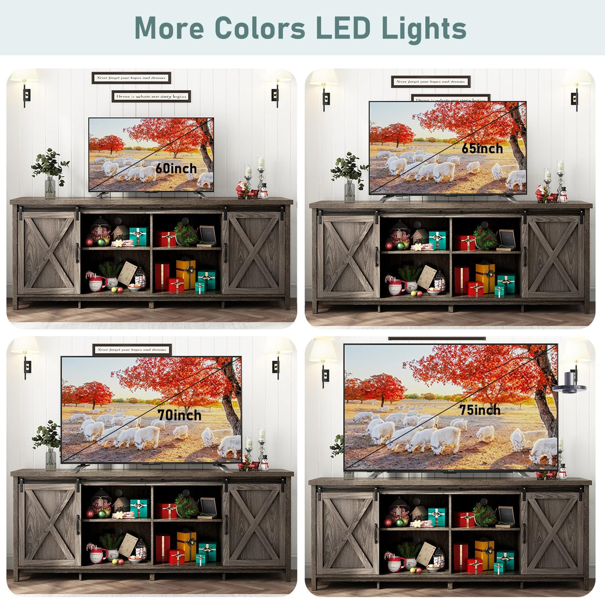 70In Farmhouse TV Stands for 70 75 80inch TV w/Adjustable Shelves,Sliding Barn Door.Rustic Wooden Entertainment Center,TV Console Grey Cabinet w/Storage for Bedroom Living Room(Dark Grey 70in) Elibeauty