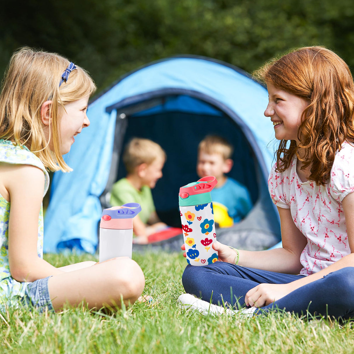 Joyclub 5 Pack Kids Sublimation Tumbler with Lid and Straw 12 oz Kids Sublimation Water Bottles Stainless Steel Sublimation Cups for DIY Insulated Tumbler Heat Press Print Joyclub