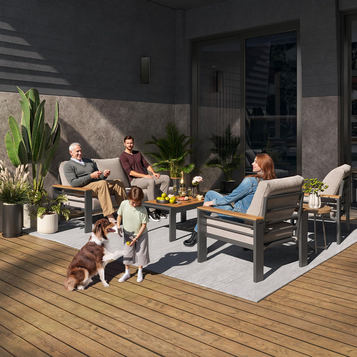 Aoxun Aluminum Outdoor Patio Furniture Set, 5 Seats Outdoor Sectional with Coffee Table, Patio Conversation Sets with Upgraded Armrests and Cushions for Backyard, Garden and Poolside(Grey) Aoxun