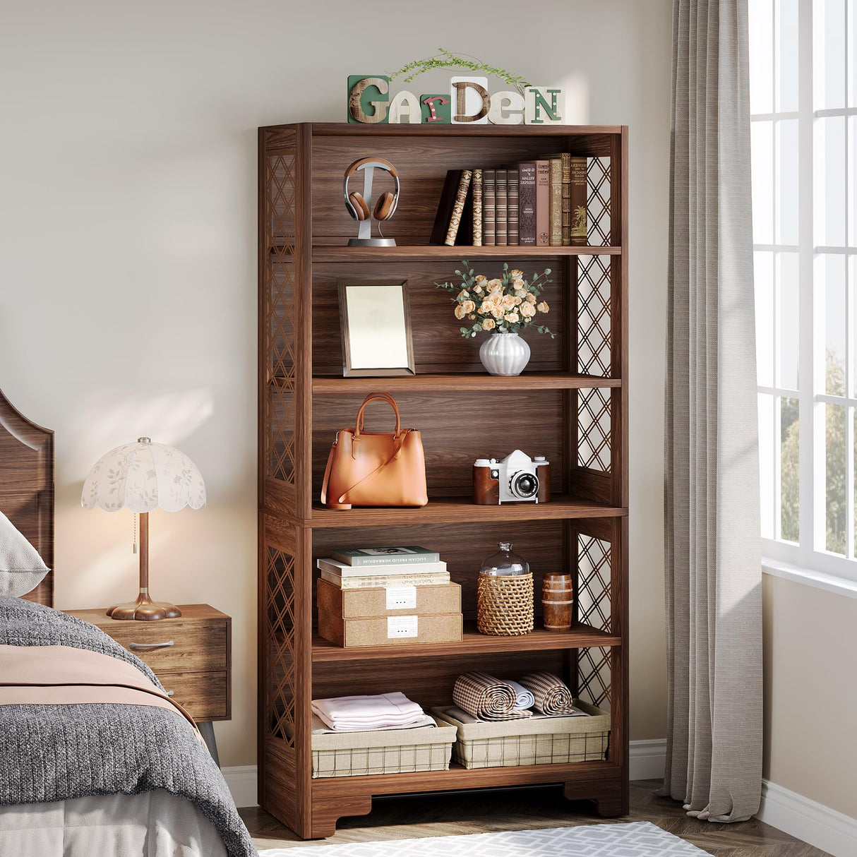 Tribesigns 6-Tier Bookcase, 70.8" Vintage Tall Bookcase,5-Shelf Mid-Century Display Rack Storage Shelves for Home Office, Living Room, Bedroom Tribesigns