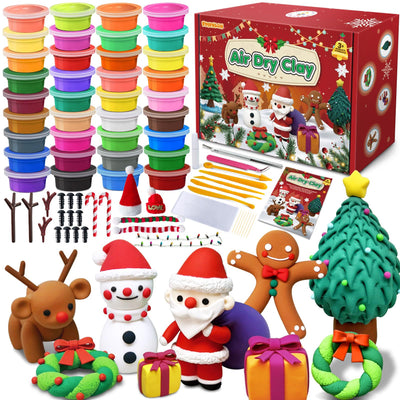 ESSENSON Air Dry Clay Christmas Kit, 36 Colors DIY Modeling Clay Craft Set with Accessories, Christmas Stocking Stuffers for Kids, Xmas Gift for Girls Boys