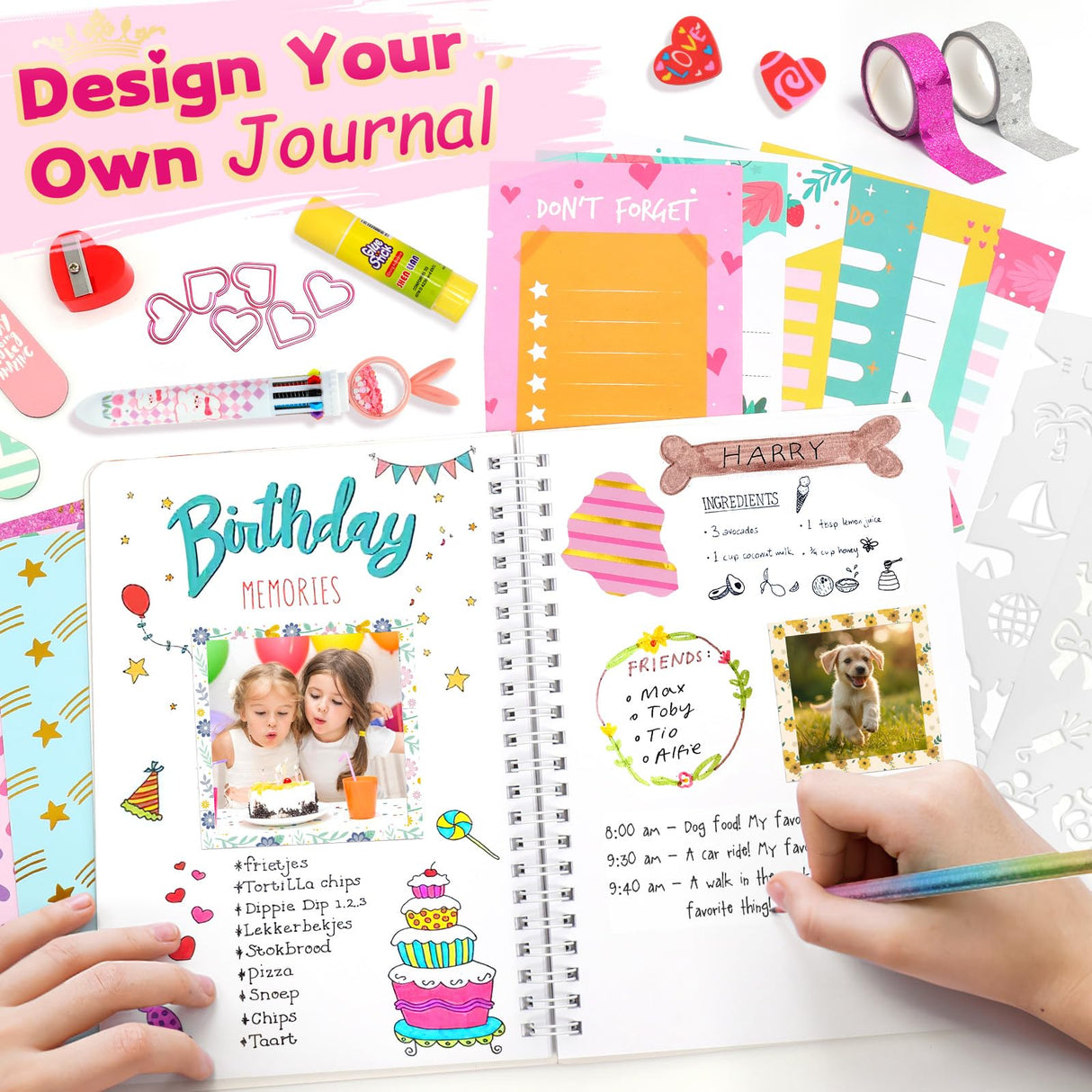 ADUSRIZ Princess DIY Journal Kit for Girls Gift for 8-12, 50 Pcs Scrapbook & Diary Supplies Set, Journaling Art Crafts Kit with Storage Case, Birthday Gifts for Teen Girls Craft Sets ADUSRIZ