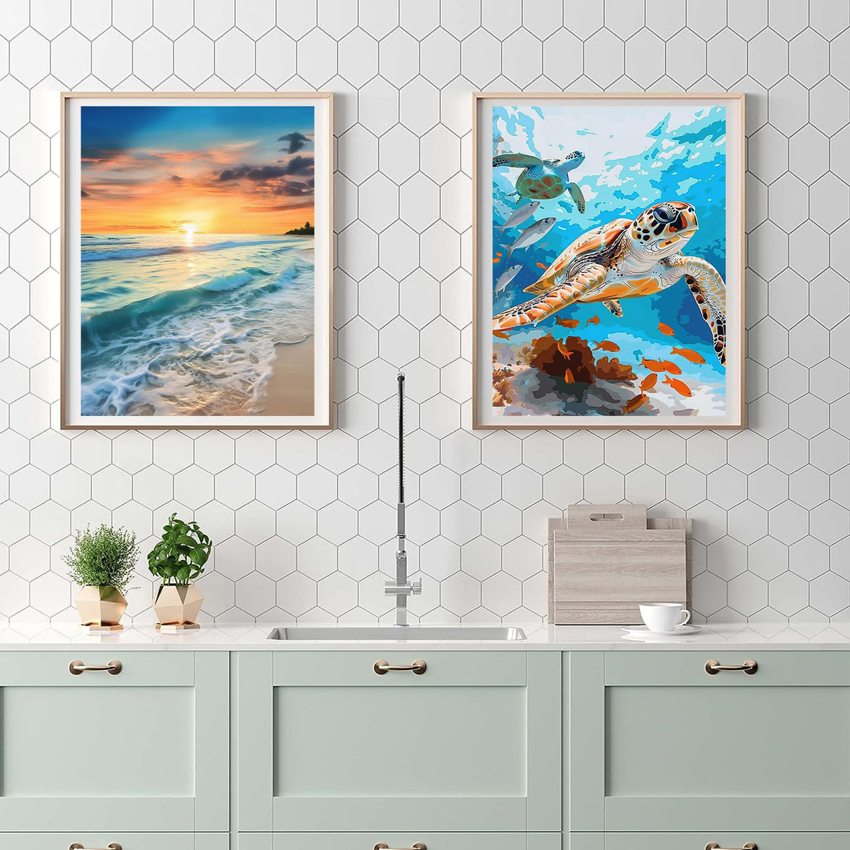 Ninonly Paint by Numbers Kit for Adults with Framed Canvas, 4 Pack Beach Sea Turtle Arts and Crafts for Adults Beginner with Wooden Easel, Paint Brushes, Acrylic Paint, 9 * 12 Inch Ninonly