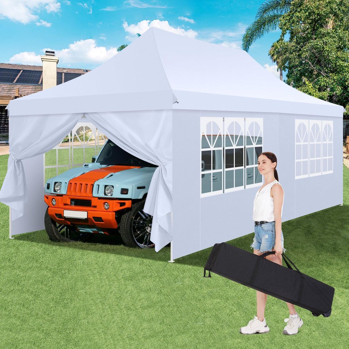 COBIZI 10x20 Pop Up Canopy Tent with Sidewalls, Commercial Ez Up Canopy, 3 Adjustable Heights, Waterproof and UV Protection 50+, Outdoor Gazebo Pop up Tent for Parties & Patio with 4 Sandbags COBIZI