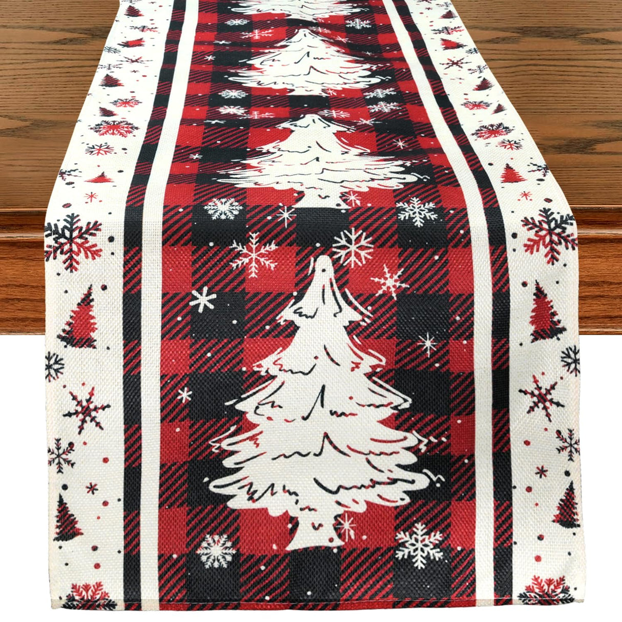 Buffalo Plaid Christmas Tree Christmas Table Runner, Red Winter Holiday Kitchen Dining Christmas Table Decoration for Indoor Outdoor Home Party Decor 13x72 Inch (Christmas Tree) Lapensa