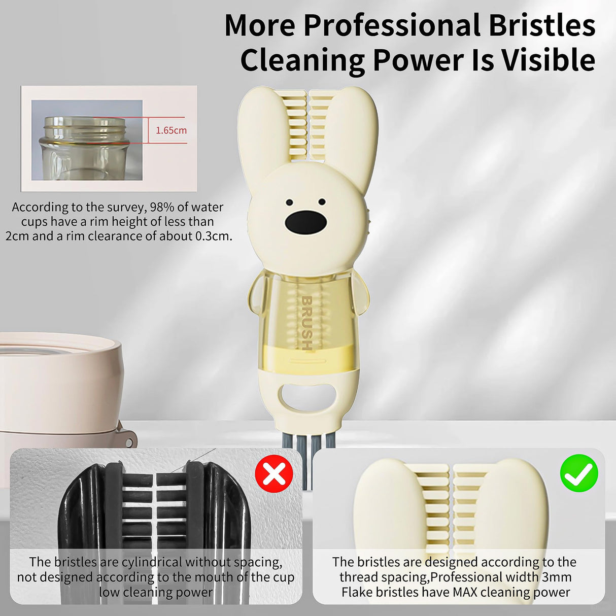 3 PCS Bottle Brush - Upgrade 4 in 1 Cup Lid Gap Cleaning Brush Set, Multifunctional Insulation Bottle Cleaning Tools, Mutipurpose Tiny Silicone Cup Holder Cleaner, Home Kitchen Cleaning Tools vidonio