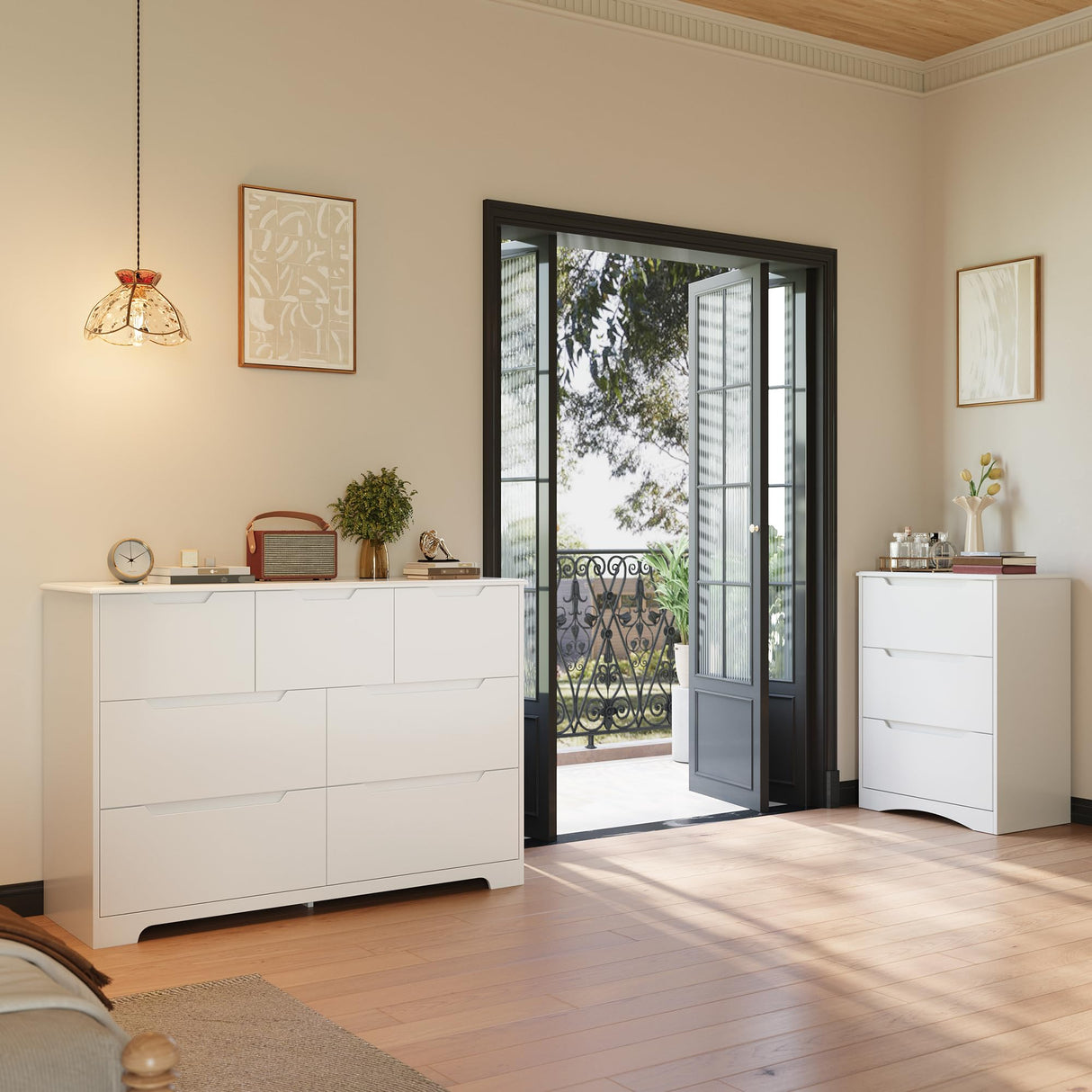 Gizoon 7 Drawer Dresser, 48" Wide White Dresser for Bedroom, Chest of Drawers with Handle Free Design, Modern Storage Organizer for Living Room, Kids Room, Entryway, Hallway, White Gizoon