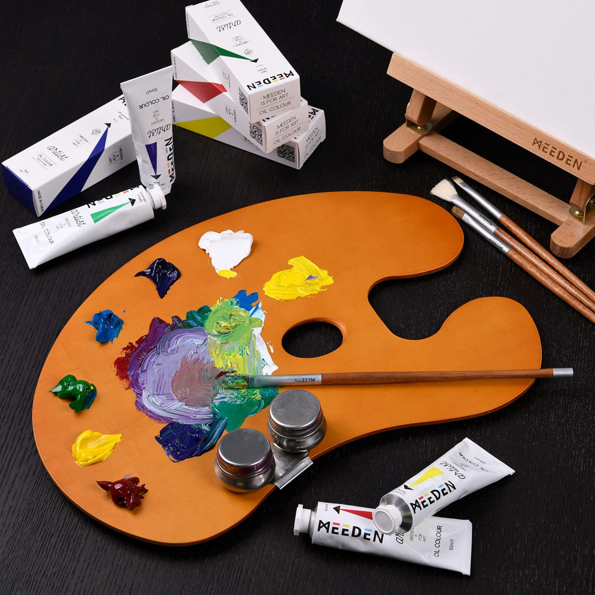 MEEDEN 2 Pack Wood Paint Palette Oil Finished, Acrylic Paint Palette 15.7"x11.8", Oil Paint Palette, Painting Palette, Art Palette, Artist Palette with Ergonomic Large Thumb Hole, Oval Shape MEEDEN