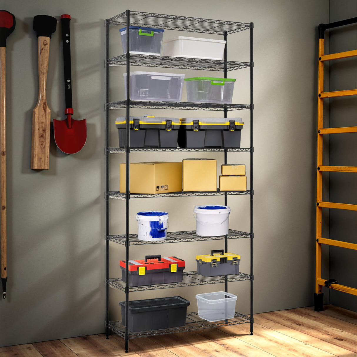 Finnhomy 8-Tier Wire Shelving Unit - Adjustable Steel Rack, 14x36x80 Inches, 8 Metal Shelves for Pantry and Garage Storage - NSF Certified, Black Finnhomy