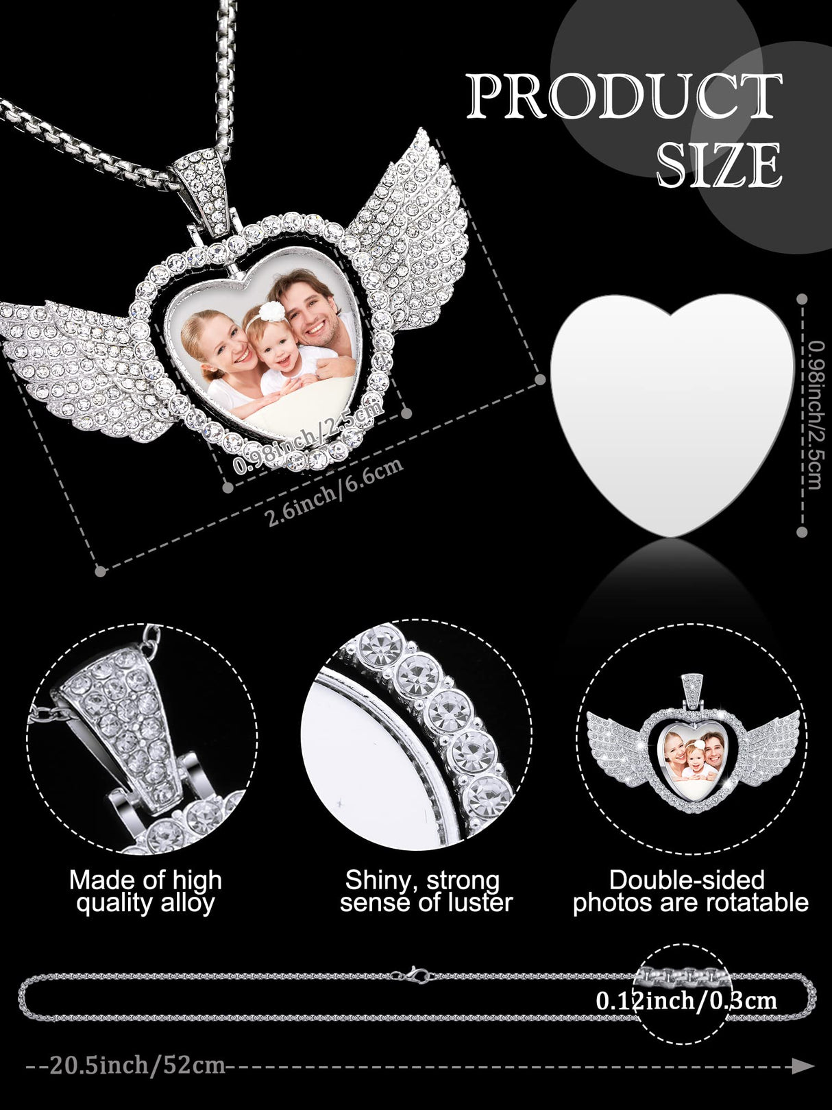 Junkin 24 Pcs Sublimation Rhinestone Trays Pendant Set, Including 6 Double Sided Blank Rhinestone Bezel Trays, 6 Pcs Thick Chains with 12 Sublimation Discs for Making (White) Junkin