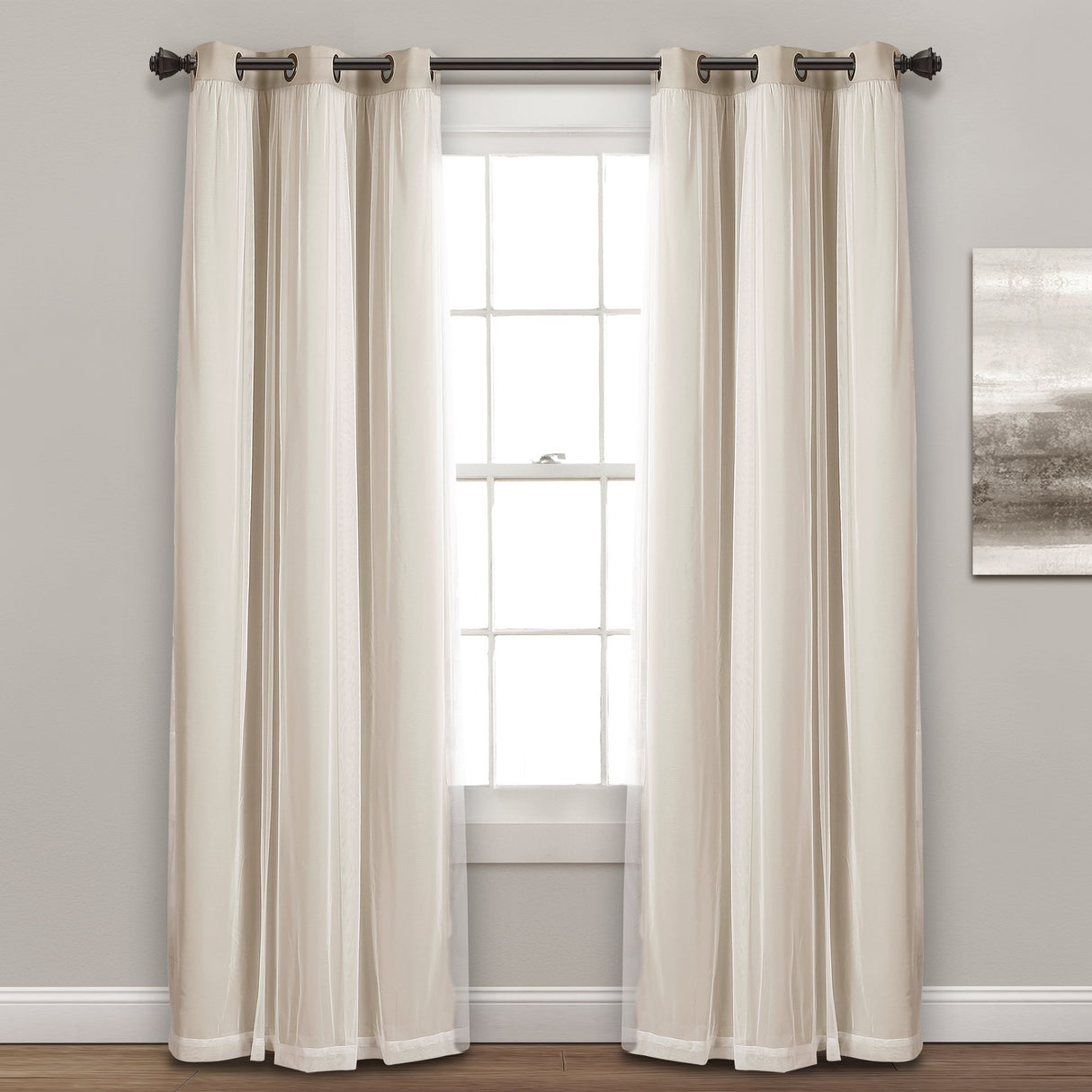 Lush Decor Sheer Grommet Curtains With Insulated Blackout Lining, Window Curtain Panels, Pair, 38"W x 84"L, Wheat - Curtain With Sheer Overlay, Elegant Blackout Curtains for Bedroom Lush Decor