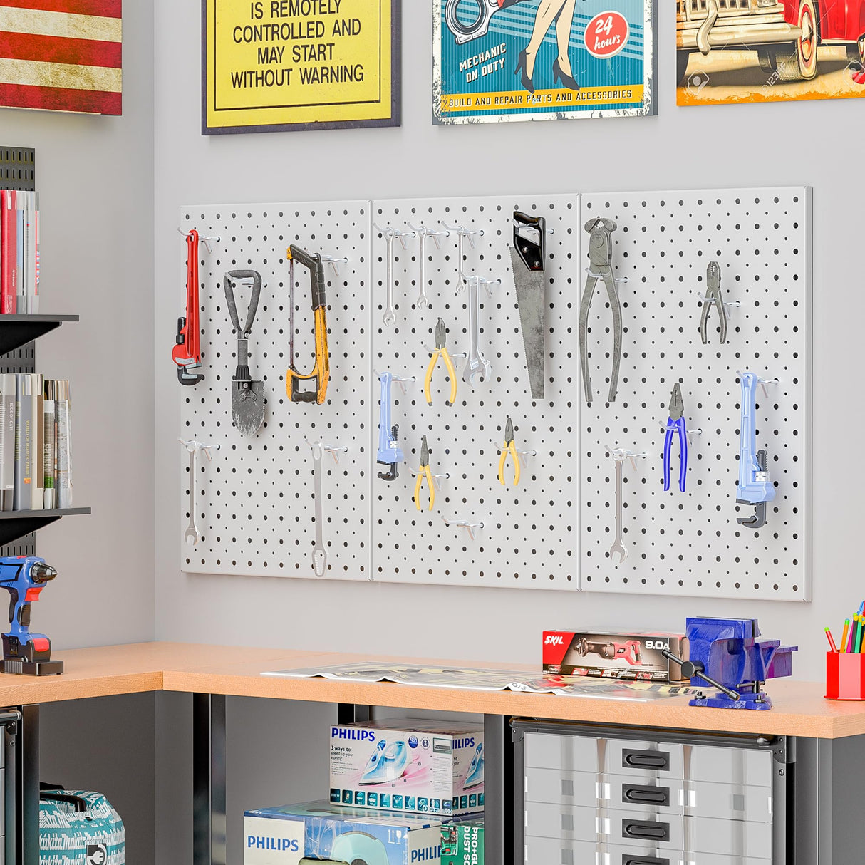 Pegboard Smith Metal Pegboard Panels, 16" x 12" Heavy-Duty Wall Peg Boards for Garage Tool Storage, Pegboard Organizer System (Pack of 3, Gray) Pegboard Smith