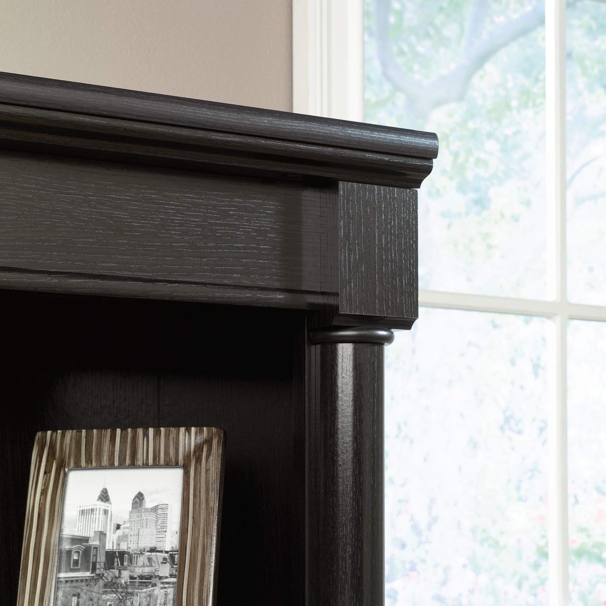 Sauder Palladia Library with Doors/Book Shelf, L: 29.37" x W: 13.90" x H: 71.85", Wind Oak finish Sauder