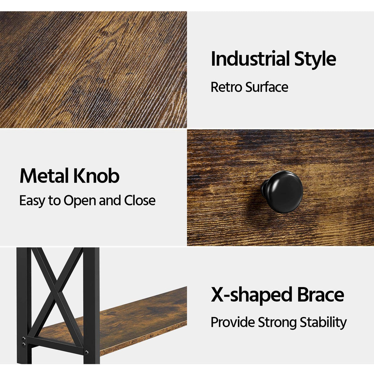 Yaheetech Console Table with Drawer, Entryway Table with 3 Tier Storage Shelves, Narrow Long Sofa Table for Entryway, Living Room, Hallway, Couch, Kitchen, Metal Frame, Rustic Brown Yaheetech