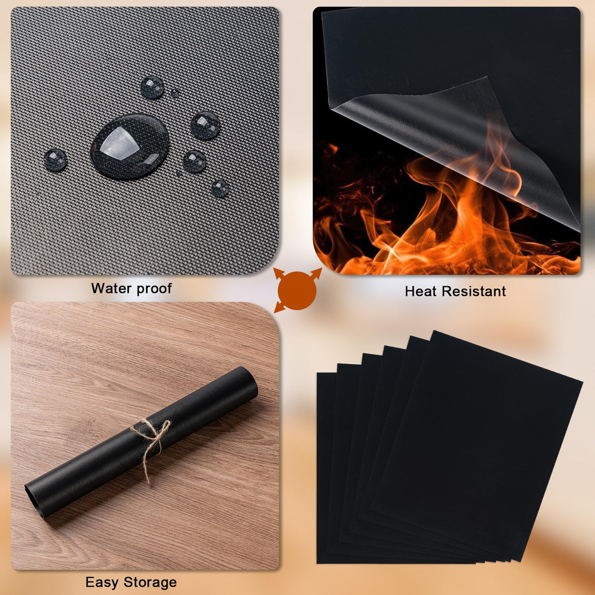 Eisinly Grill Mats for Outdoor Grill, Set of 6 Reusable Baking Mat Non Stick Heat Resistant Grilling Mat, Grill Accessories Works on Gas Charcoal and Electric BBQ, 15.75 x 13-inch, Black Eisinly